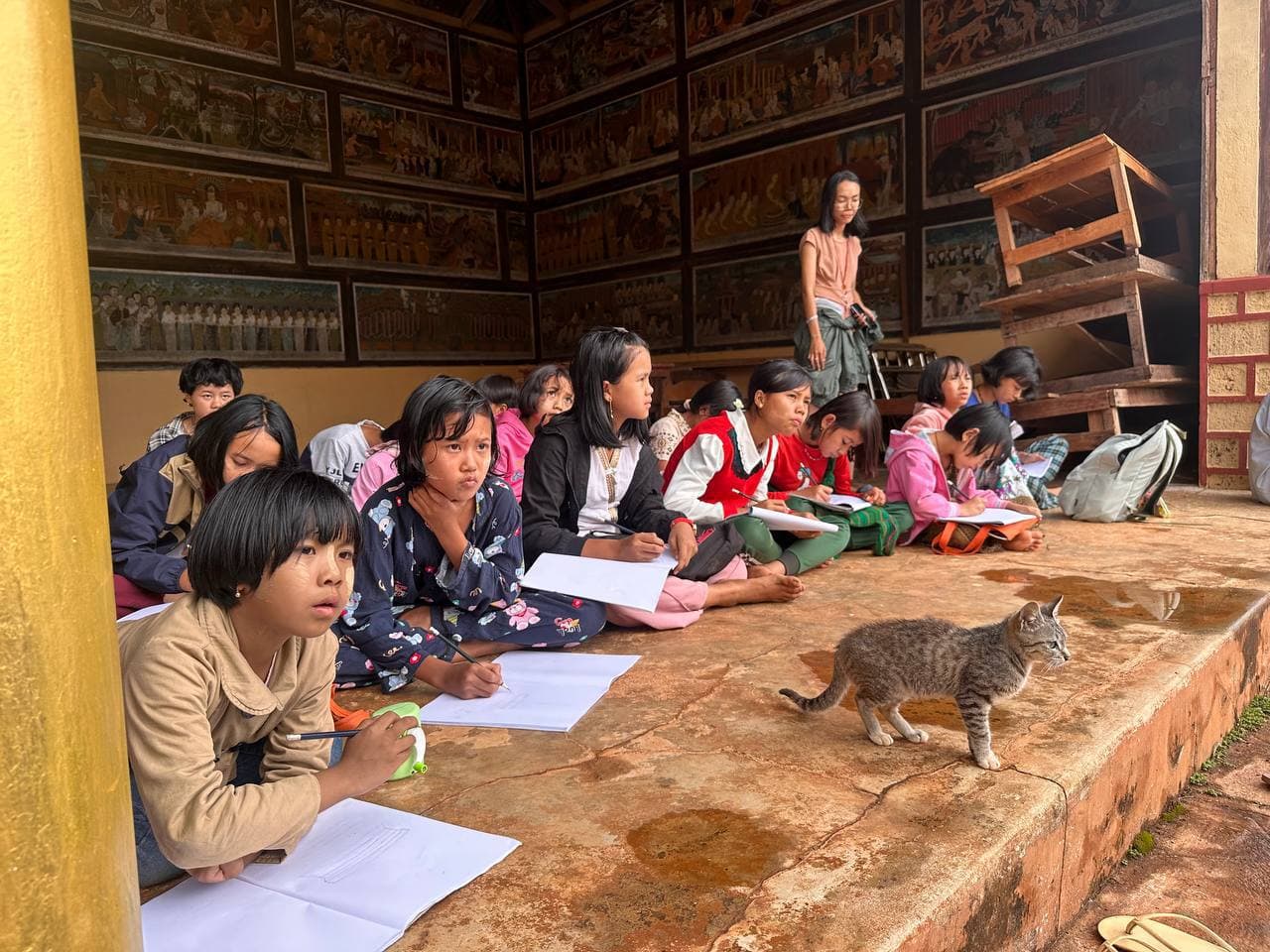 Children with artwork